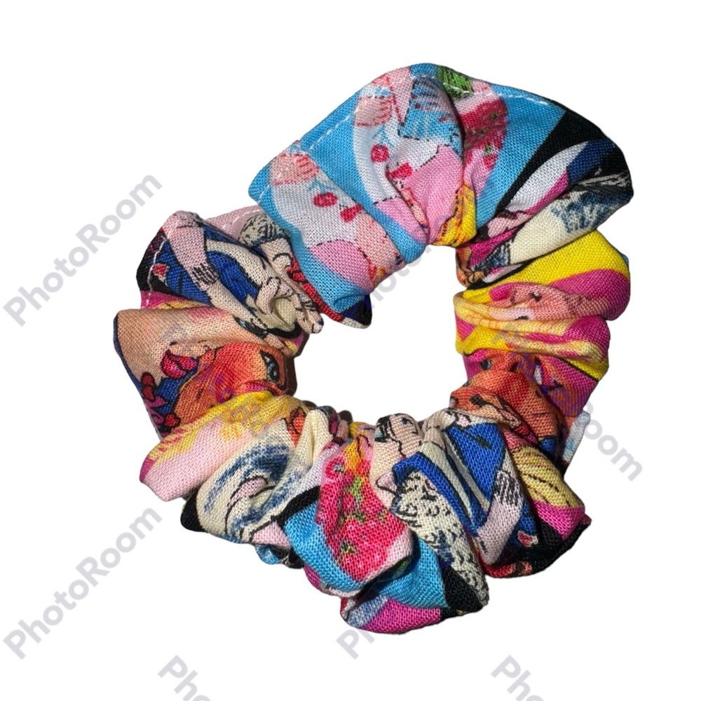 Vintage Barbie hair scrunchie hand made USA collage cotton rare print NWT